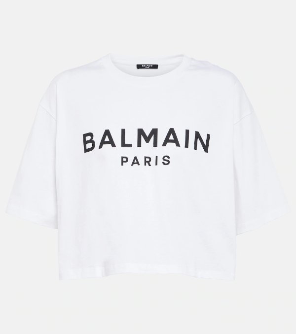 白色的Logo棉质针织短款 T恤 - Balmain | Mytheresa