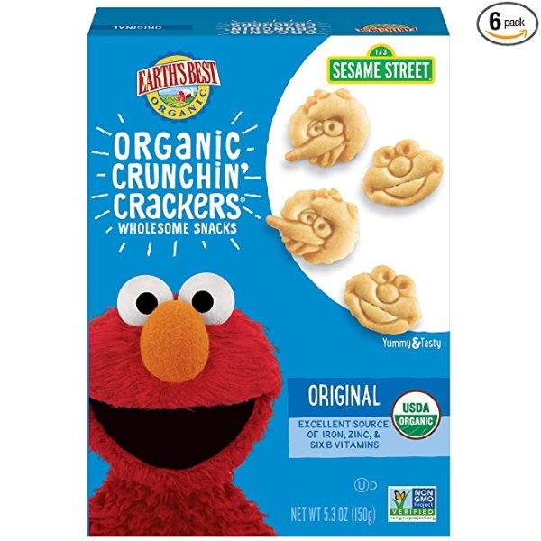 Organic Sesame Street Toddler Crunchin' Crackers, Original, 5.3 Oz Box (Pack of 6)
