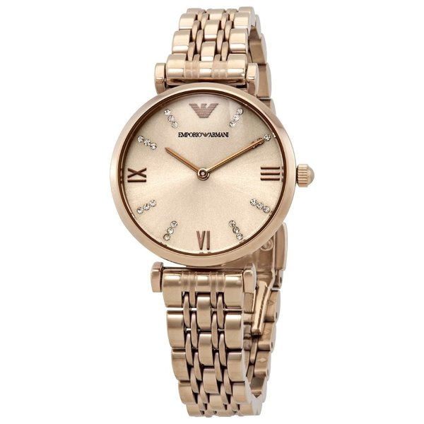 Gianni T-Bar Quartz Crystal Rose Gold Dial Ladies Watch AR11059