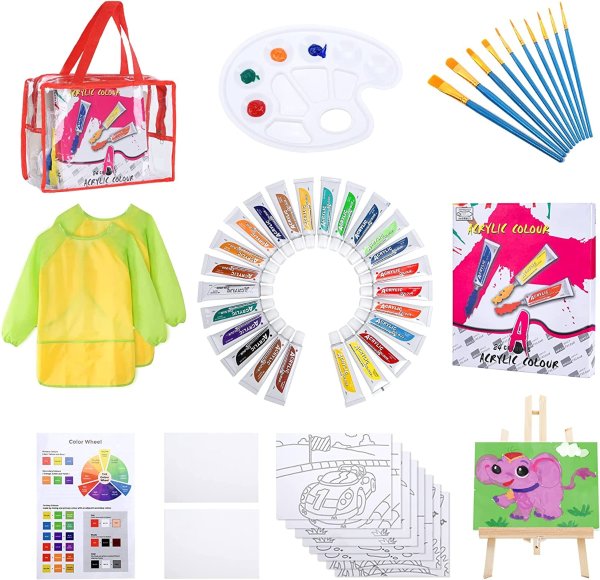 50Pcs Kids Painting Kit Drawing Kit for Kids Art Supplies for Kids  9-12 10 Canvas Panels 24 Washable Acrylic Paints Kids Art Smock Table Easel  Art Set for Girls Ages 8-12