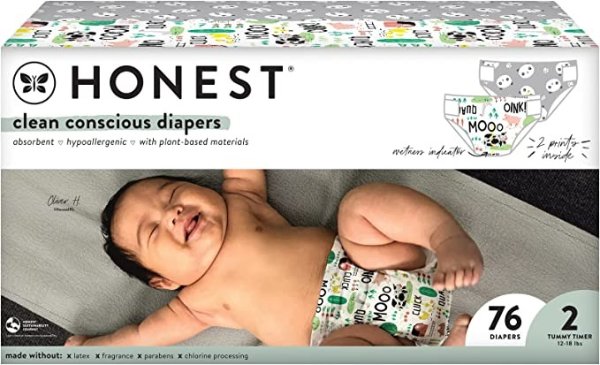 The Honest Company Clean Conscious Diapers, Pandas + Barnyard Babies, Size 2, 76 Count Club Box