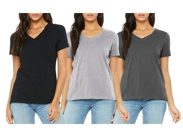 3-Pack & 6-Pack Women's Loose Fit Short Sleeve V-Neck Classic Tee