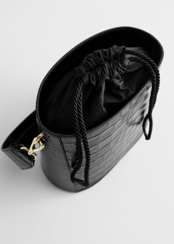 Croc Embossed Leather Bucket Bag