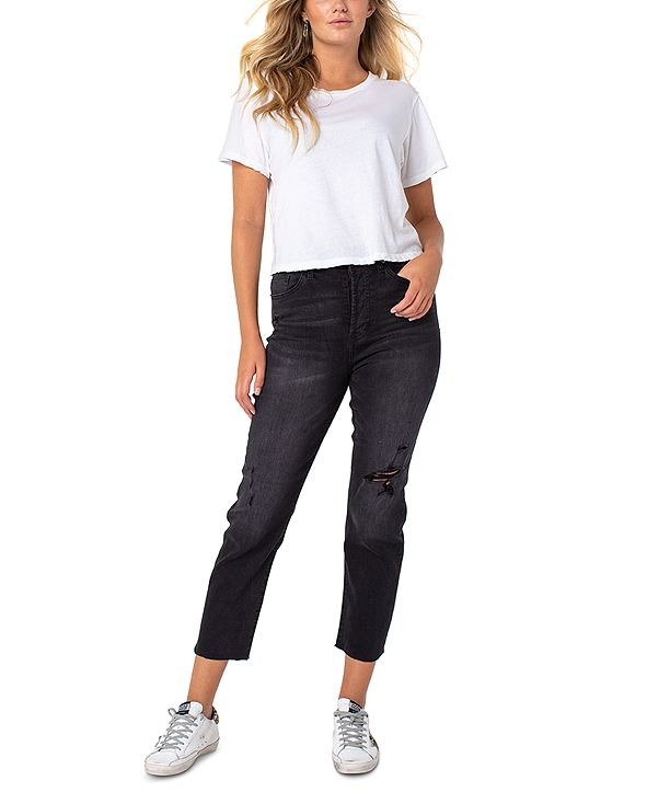 Ripped Cropped Straight-Leg Jeans