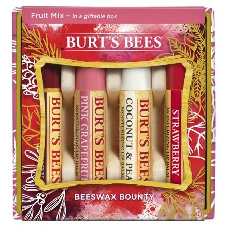 Beeswax Bounty Assorted Fruit Lip Balm Holiday Gift Set, 4 Lip Balms - Wild Cherry, Pink Grapefruit, Coconut & Pear and Strawberry