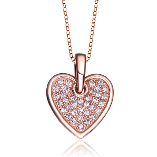 rose gold overlay cubic zirconia pave heart necklace