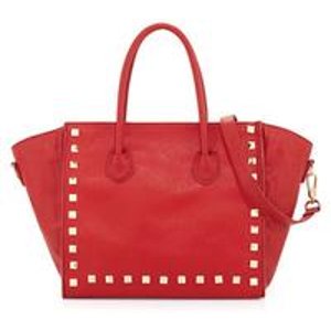  Neiman Marcus  Jaden Studded Faux-Leather Tote Bag, Red 