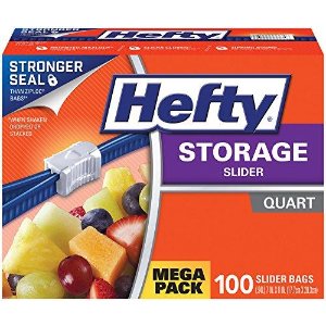 Hefty Slider Storage Bags, Quart, 100 Count