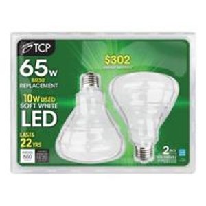  (2-Pack) TCP 65W Equivalent Soft White (2700K) BR30 LED Flood Light Bulb @ Home Depot