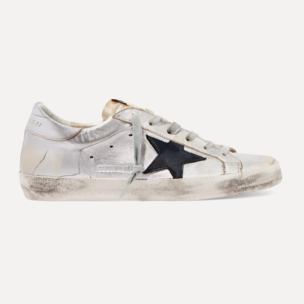 Superstar two-tone distressed metallic leather sneakers