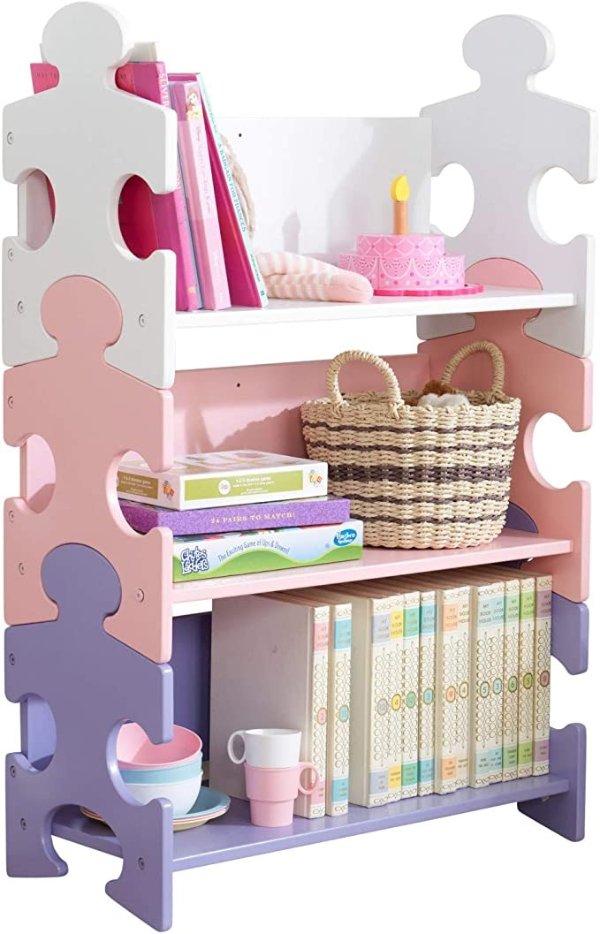 Wooden Puzzle Piece Bookcase with Three Shelves - Pastel, Gift for Ages 3+