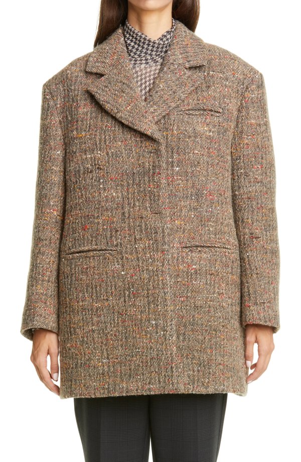 Oversized Wool Blend Tweed Jacket