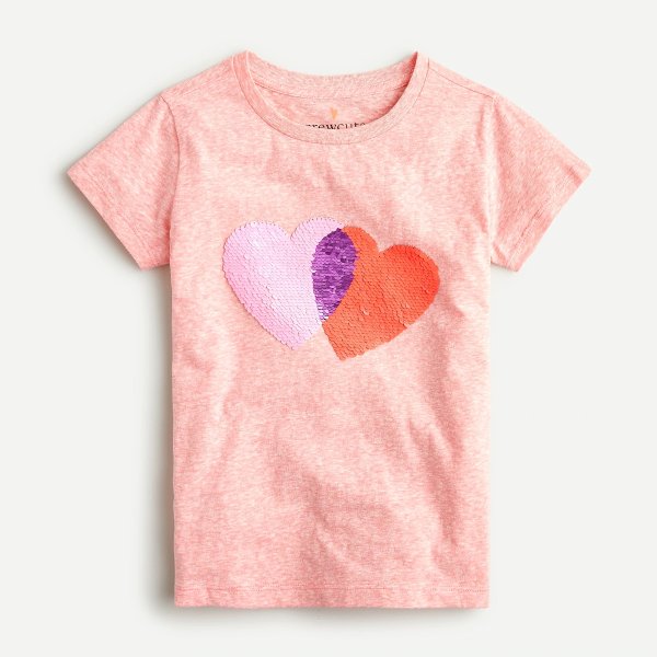 Girls' short-sleeve sequin hearts T-shirt