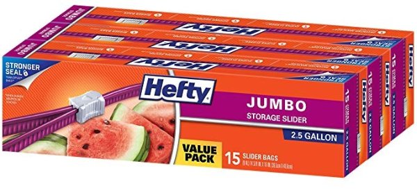 Slider Jumbo Storage Plastic Bags - 2.5 Gallon Size, 3 Boxes of 15 Bags (45 Total)