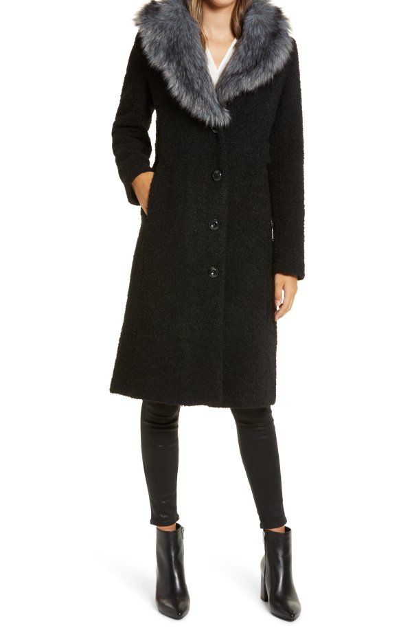 Wool Blend Coat with Removable Faux Fur Collar