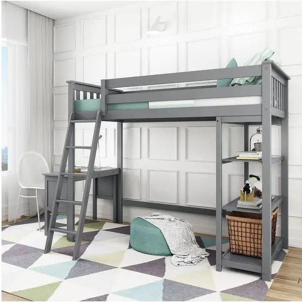 Max Lily Twin High Loft Bed, Max Lily Twin High Loft Bed With Bookcase And Desk