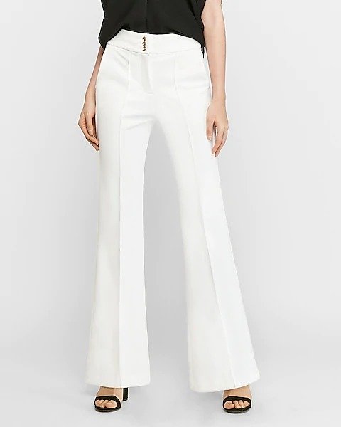 High Waisted Gold Button Ribbed Flare Pant