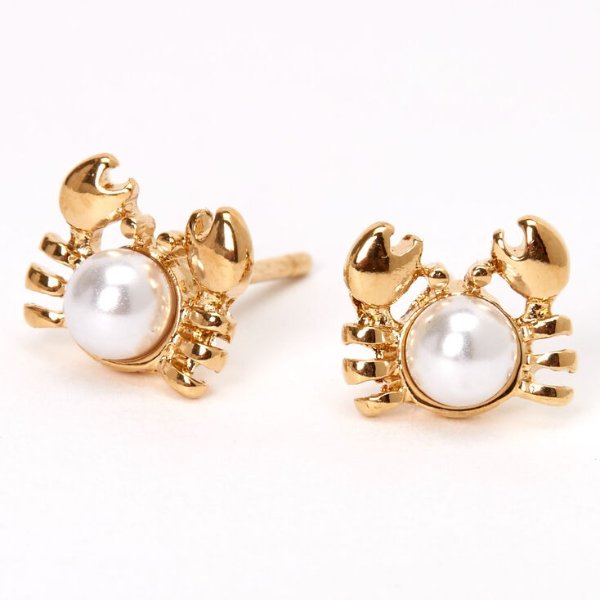 18kt Gold Plated Pearl Crab Stud Earrings