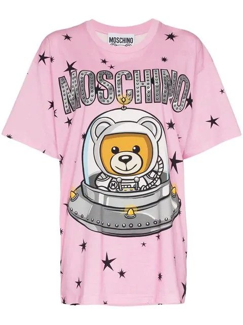 Space Teddy Bear Print T恤
