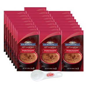 Ghirardelli Chocolate Hot Cocoa Mix, Double Chocolate 0.85 oz Packets (Pack of 25) with By The Cup Cocoa Scoop