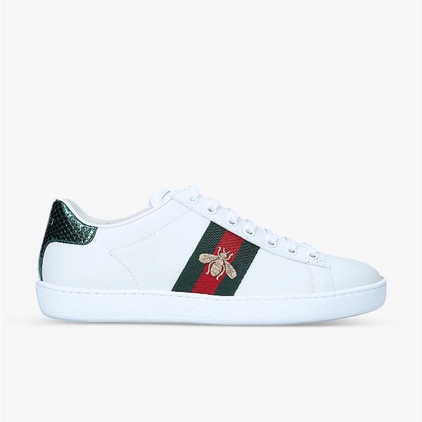 Women's New Ace bee-embroidered leather trainers