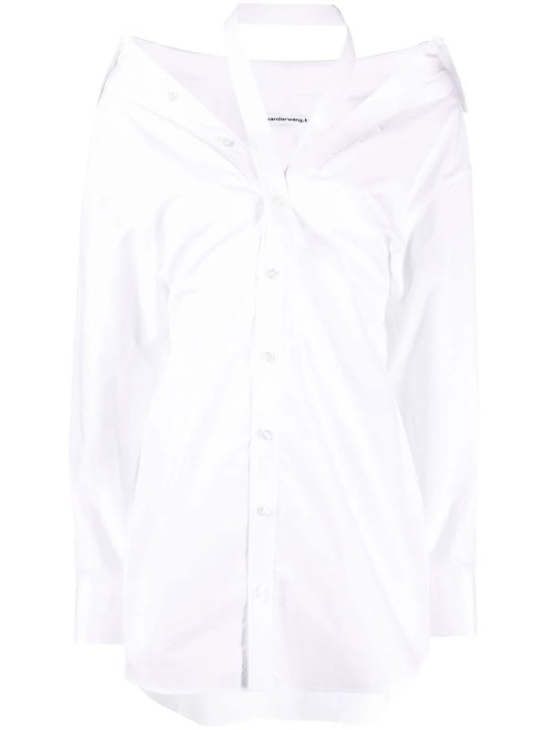white off-the-shoulder shirt dress