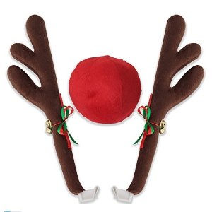 OxGord Car Window Roof Front Accessories Rudolf Reindeer Antlers Easy Install Rooftop Antler and Grille Nose