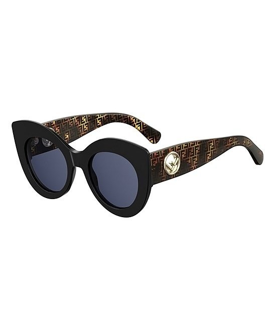 Havana & Black Monogram Round Cat-Eye Sunglasses