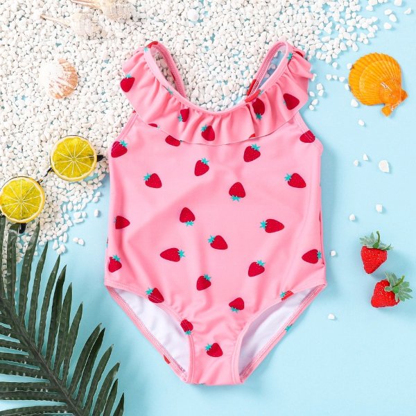 Baby Girl Strawberry Sleeveless Sweet Swimsuit