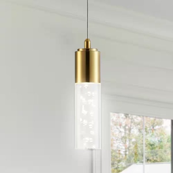 Bolha 4.75 in. 1-Light Bubble Acrylic/Iron Modern Minimalist Integrated LED Brass Gold Pendant