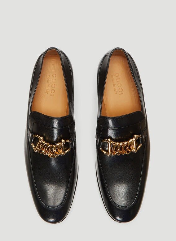 Ice Lolly Leather Chain Loafers in Black
