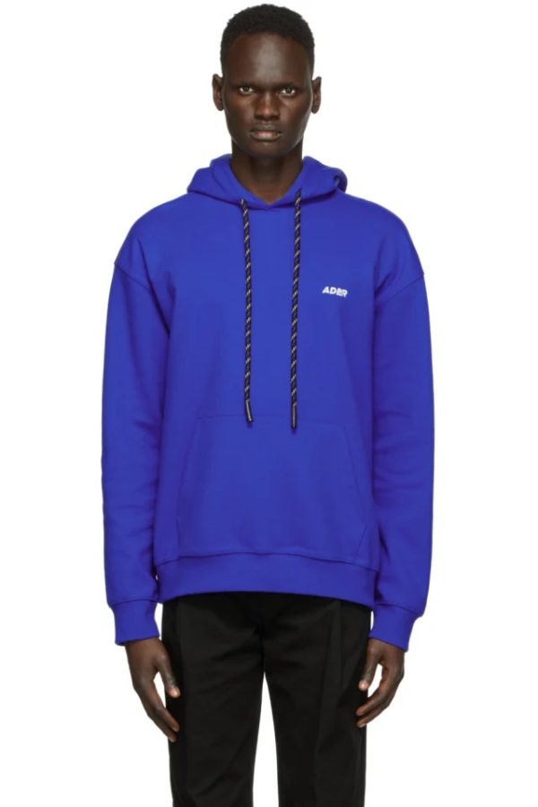 Blue Embroidered Logo Hoodie