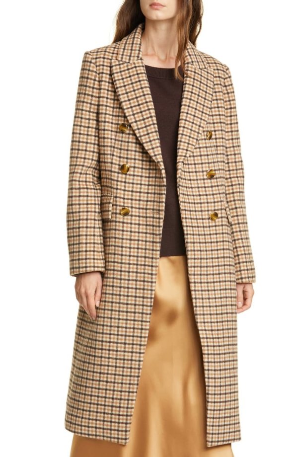 Jemma Plaid Double Breasted Wool Blend Coat