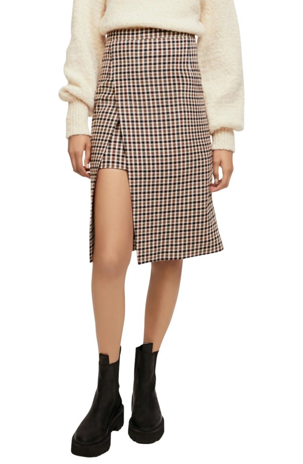 Josselin Layered Plaid Cotton & Wool Blend Skirt