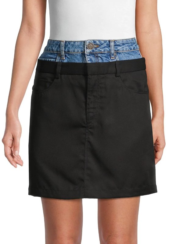Denim-Waist Mini Skirt