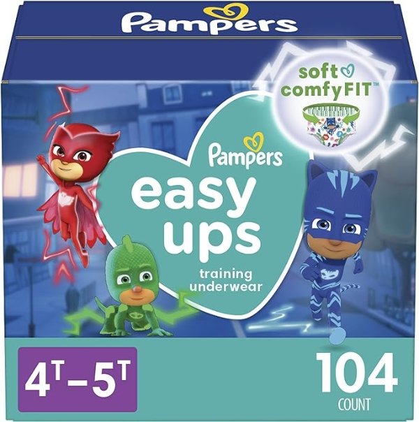 Easy Ups Training Pants Pull On Disposable Diapers for Boys, Size 6 (4T-5T), 104 Count, ONE Month Supply