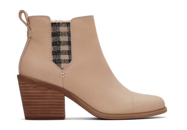 Women Everly Sand Leather Plaid Heeled Boot