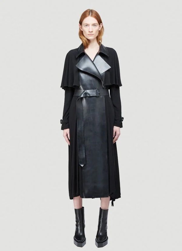 Ruffle Jersey Trench Coat in Black