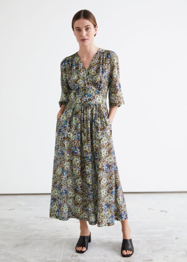 Printed Relaxed Midi Wrap Dress
