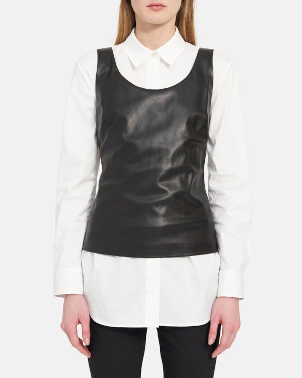 Scoop-Neck Shell Top in Faux Leather