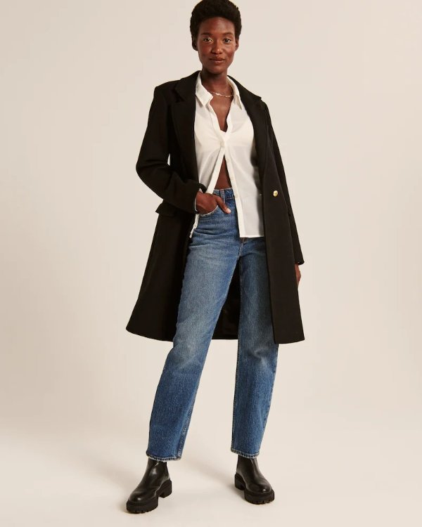 Women's Tailored Wool-Blend Dad Coat | Women's Clearance | Abercrombie.com