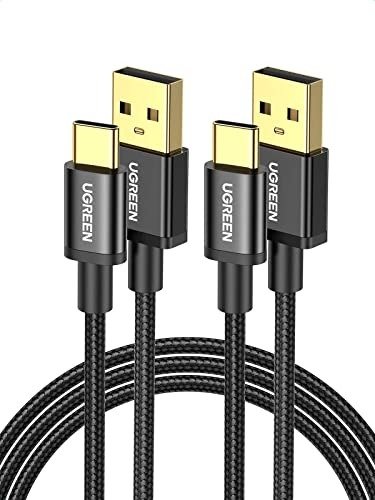 USB A to USB C Cable 2-Pack Premium Nylon USB Cable, USB A to Type C Charging Cable Fast Charge Compatible with Samsung Galaxy S10/ S10+/ Note 8, Pixel, LG G8/G7, PS5, etc. 10FT Black
