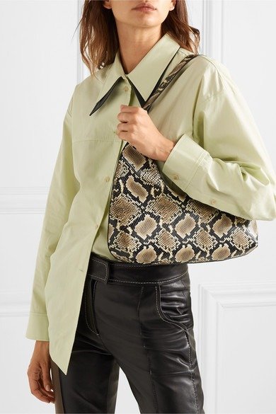 Amber snake-effect leather shoulder bag