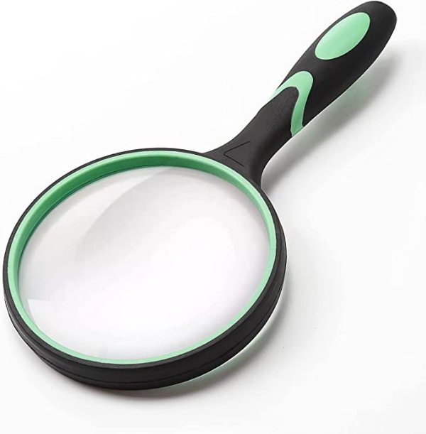 Large Magnifying Glass 5X Handheld Reading Magnifier for Seniors & Kids - 100MM 4INCHES Real Glass Magnifying Lens for Book Newspaper Reading, Insect and Hobby Observation, Classroom Science (Green)