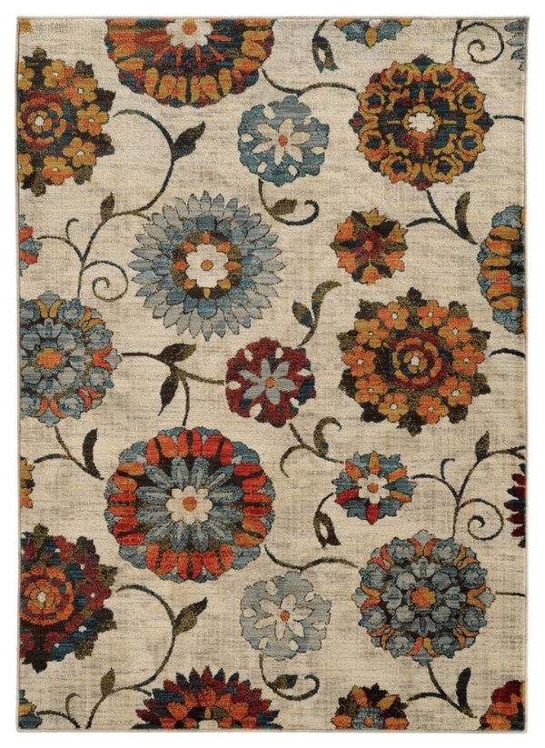 Casa Largescale Floral Ivory and Multi Rug, 5'3"x7'6" - Contemporary - Area Rugs - by Newcastle Home