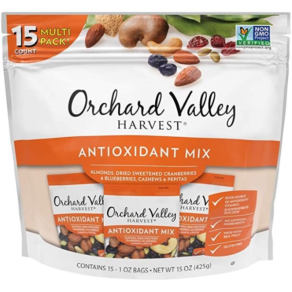 Antioxidant Mix, 1 Ounce Bags (Pack of 15), Almonds, Cranberries, Blueberries, Cashews, and Pepitas, Non-GMO, No Artificial Ingredients
