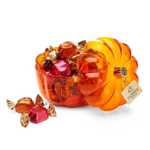 Festive Pumpkin Candy Dish with assorted G Cubes, 21 pc. | GODIVA