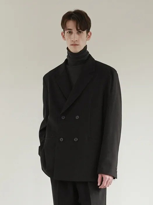 Wool Double-breasted Set-up Jacket_Black