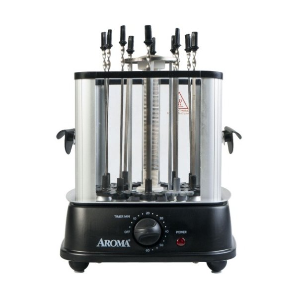美国AROMA 不锈钢自动旋转家用烤串机电烧烤炉 10串 ABT-106