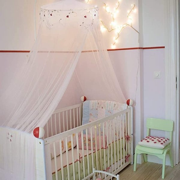 Bed Canopy Lace Mosquito Net for Baby, Kids, Adults, Round Lace Dome Princess Mosquito Net Tent Reading Nook Games House Easy Installation Hanging (White)